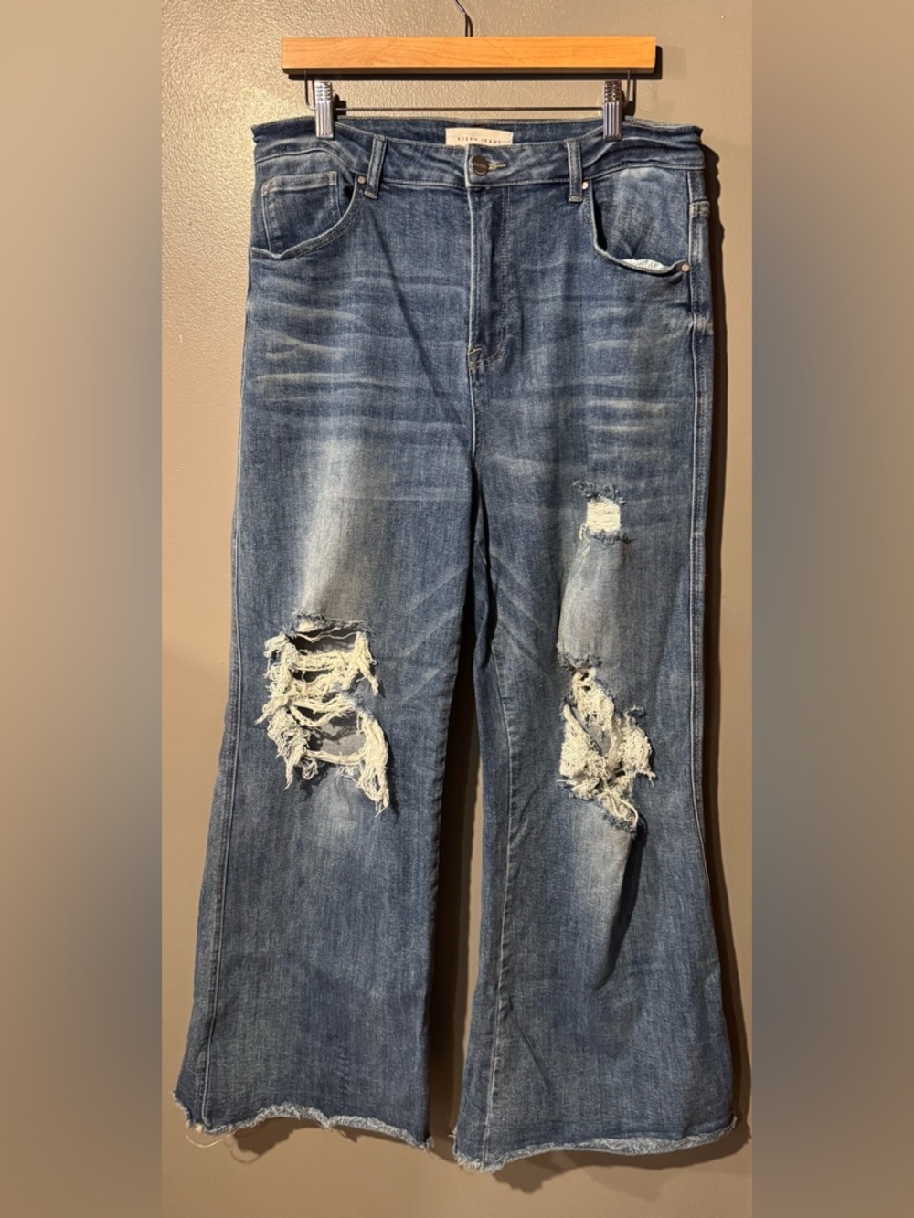 Risen Women's Distressed Wide-Leg Jeans in Faded Blue